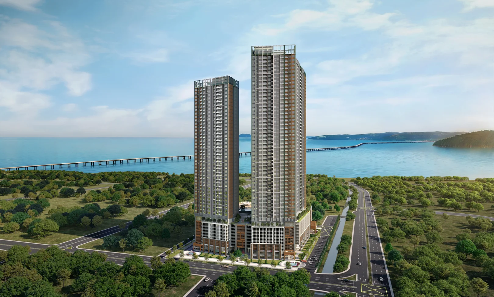Artist's impression of AndaBreeze's two residential towers and coastal setting