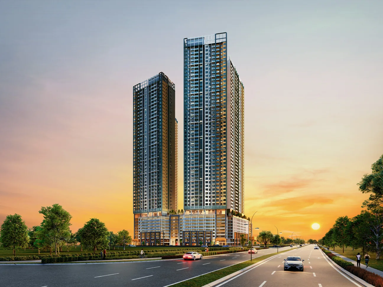 Artist's impression of AndaBreeze Residences at sunset in Bandar Cassia