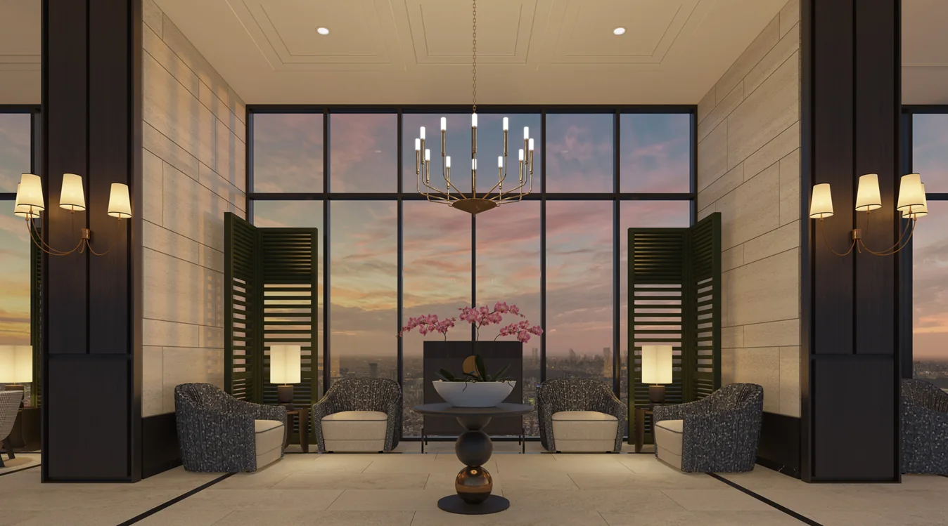 Artist's impression of the residents lounge with panoramic windows